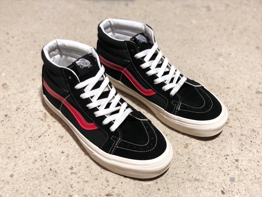 170硫化版本出货！Vans SK8-Mid 万斯权志龙黑红中帮男鞋女鞋情侣款休闲帆布板鞋正确硫化工艺
