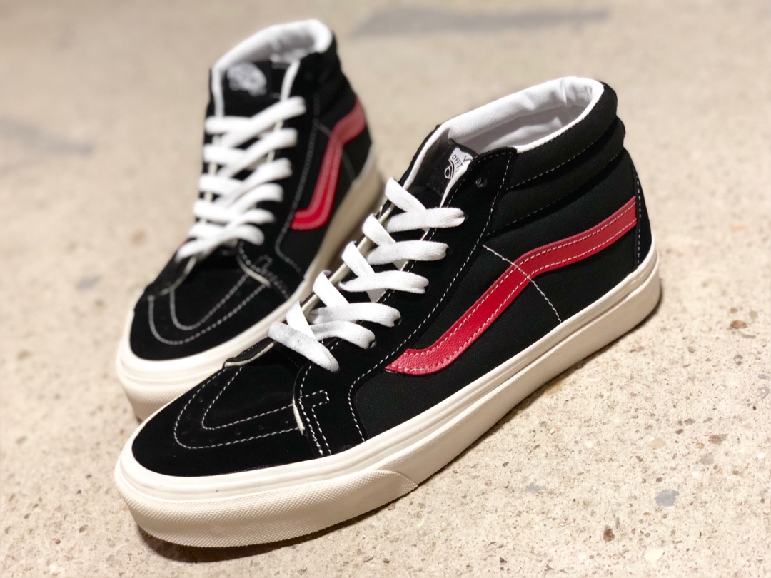 170硫化版本出货！Vans SK8-Mid 万斯权志龙黑红中帮男鞋女鞋情侣款休闲帆布板鞋正确硫化工艺