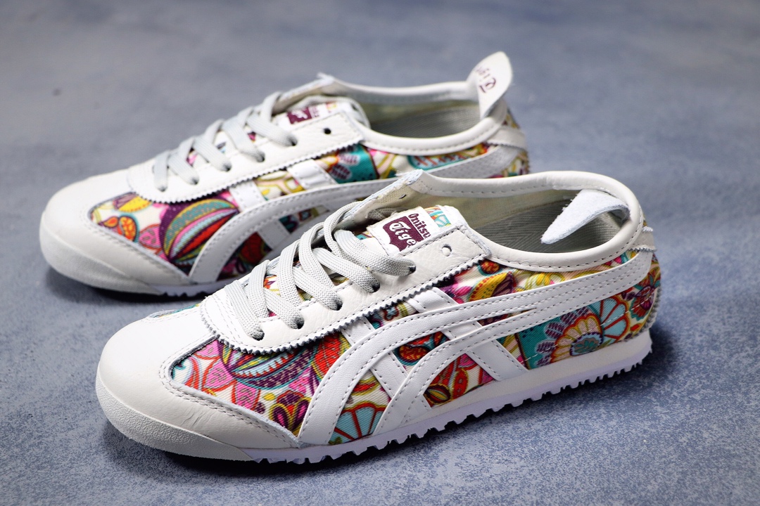 180公司级  阿斯克斯OnitsukaTiger鬼冢虎亚瑟士 紫罗兰 彩色/米白 专柜同步四联吊牌 头层皮 帆布低帮休闲运动鞋