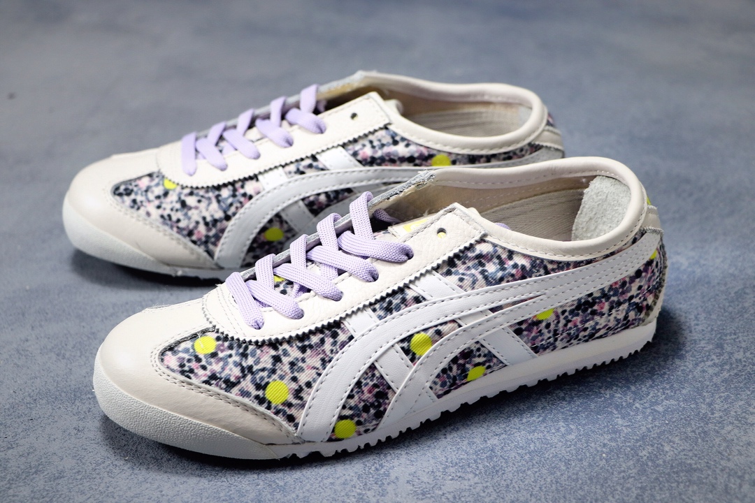 180公司级  阿斯克斯OnitsukaTiger鬼冢虎亚瑟士 紫罗兰 彩色/米白 专柜同步四联吊牌 头层皮 帆布低帮休闲运动鞋