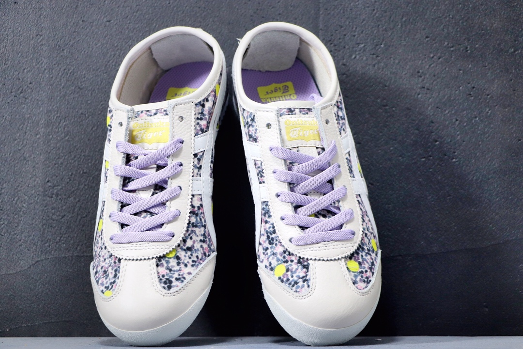 180公司级  阿斯克斯OnitsukaTiger鬼冢虎亚瑟士 紫罗兰 彩色/米白 专柜同步四联吊牌 头层皮 帆布低帮休闲运动鞋