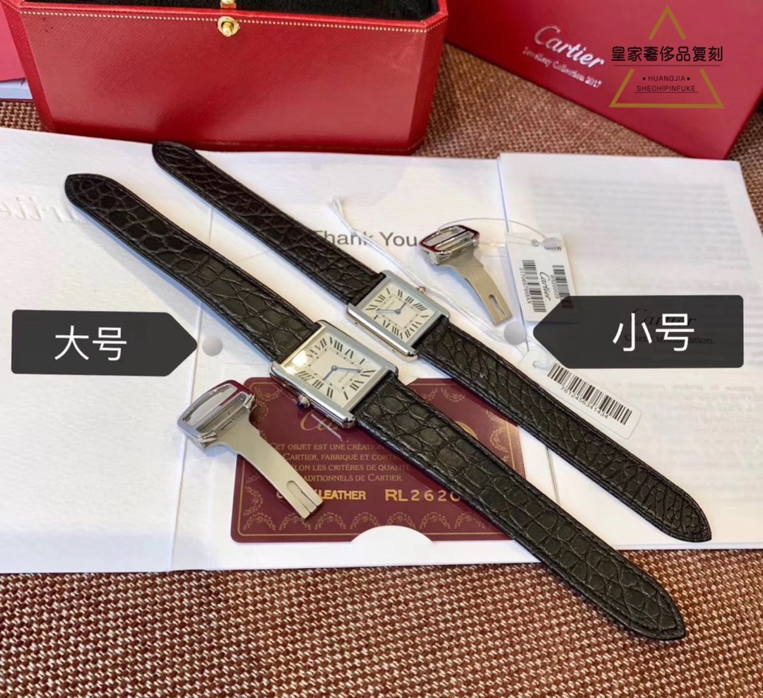 Cartier 卡地亚坦克TANK SOLO鳄鱼皮腕表 认准1表2卡标配 可替换表带 蓝色宝石 剑形蓝钢针 磨砂表扣 出席重要场合都 的单品 稳重又