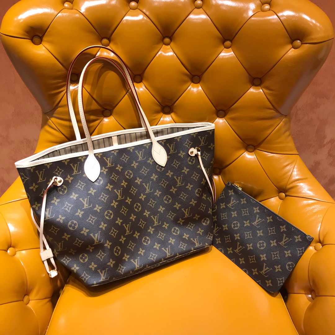 Louis Vuitton LV Neverfull Handbags Tote Bags Apricot Color Coffee N40995