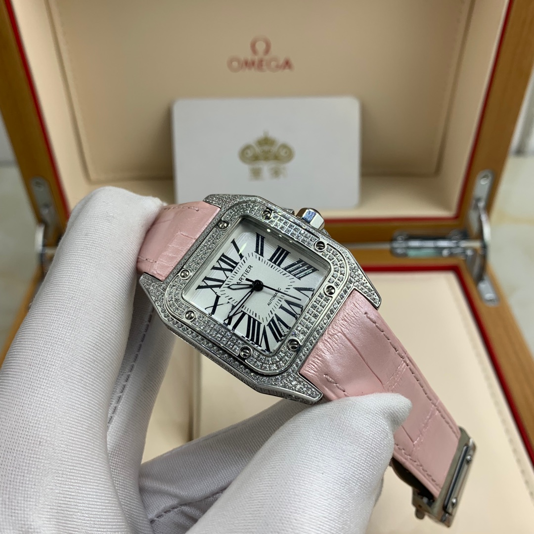 Cartier 皇家 卡地亚山度士女款镶钻腕表