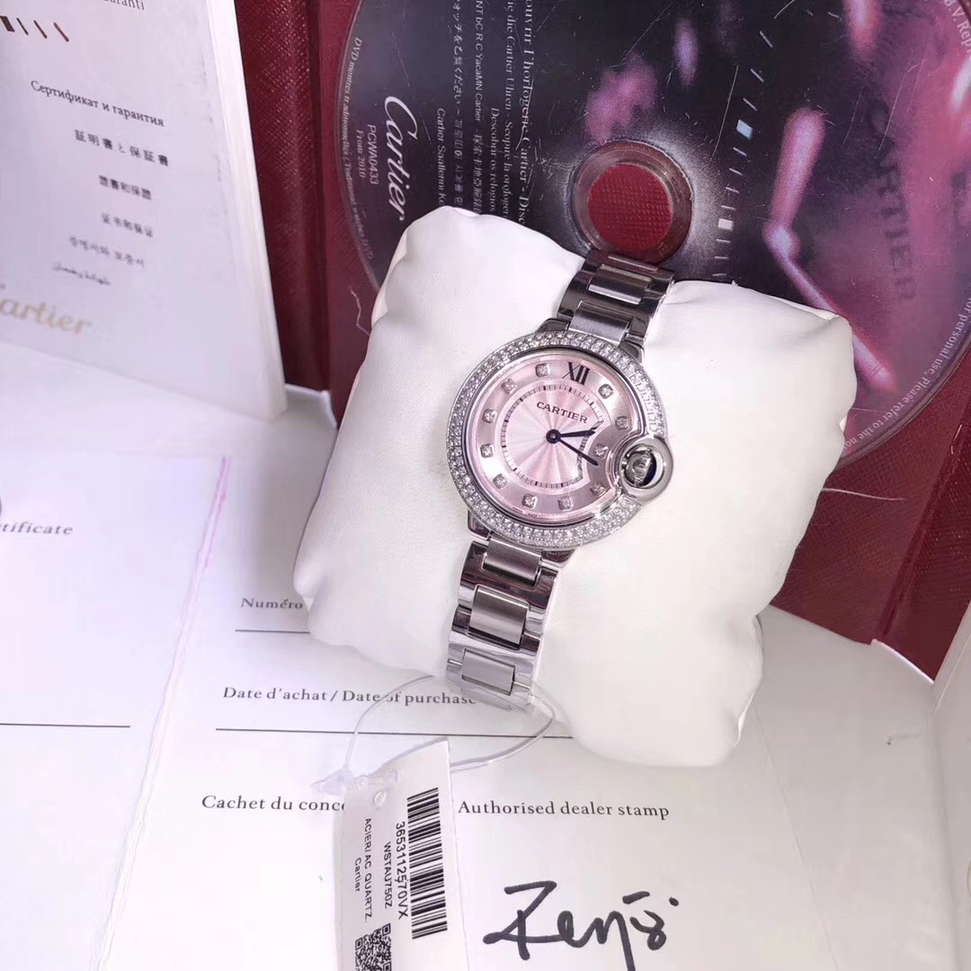 Cartier 卡地亚蓝气球33尺寸镶钻粉色女款腕表