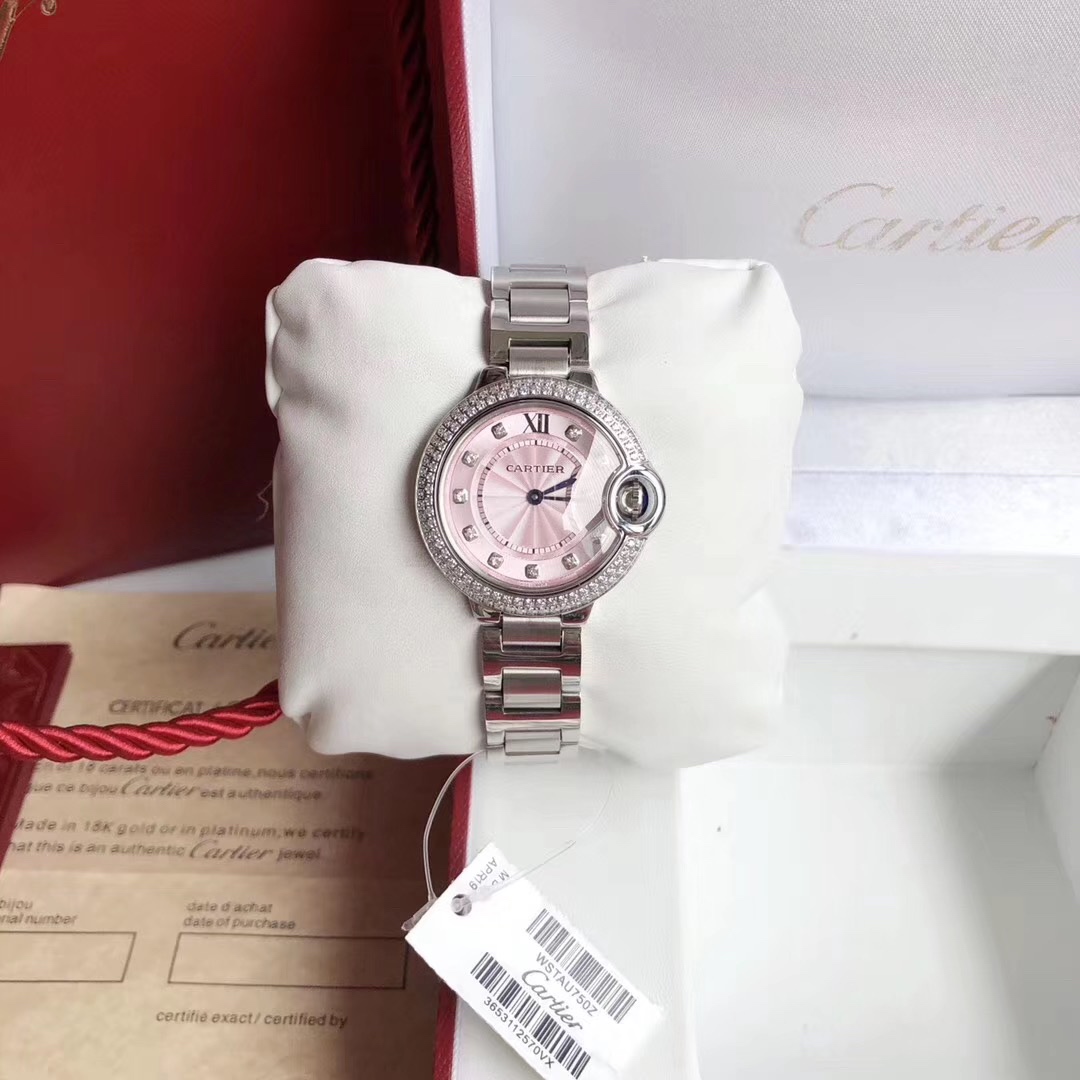 Cartier 卡地亚蓝气球33尺寸镶钻粉色女款腕表