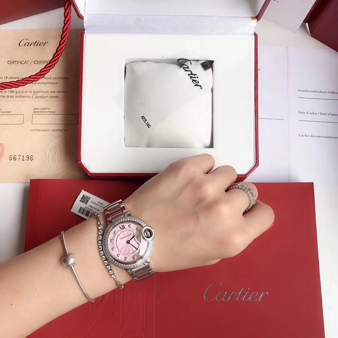 Cartier 卡地亚蓝气球33尺寸镶钻粉色女款腕表