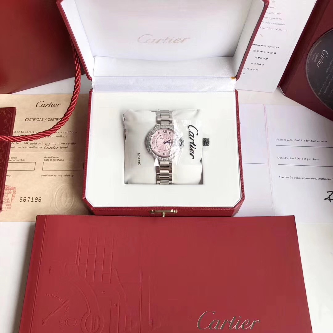 Cartier 卡地亚蓝气球33尺寸镶钻粉色女款腕表
