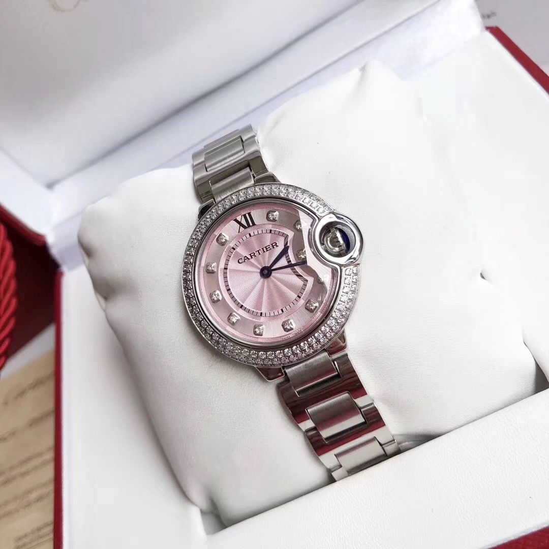 Cartier 卡地亚蓝气球33尺寸镶钻粉色女款腕表