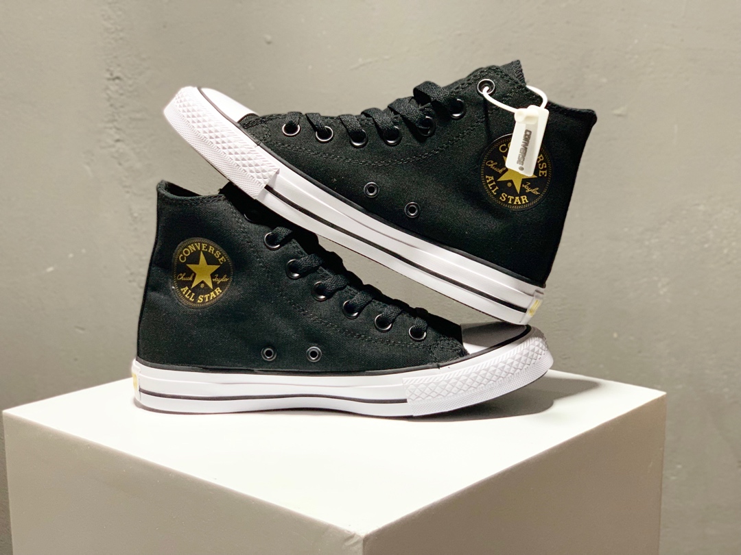 160日本匡威100周年纪念款Converse ALL STAR GOLDZIP HI 限定白金/黑金高帮拉链帆布鞋