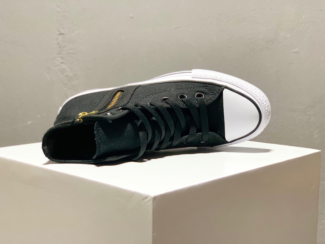 160日本匡威100周年纪念款Converse ALL STAR GOLDZIP HI 限定白金/黑金高帮拉链帆布鞋