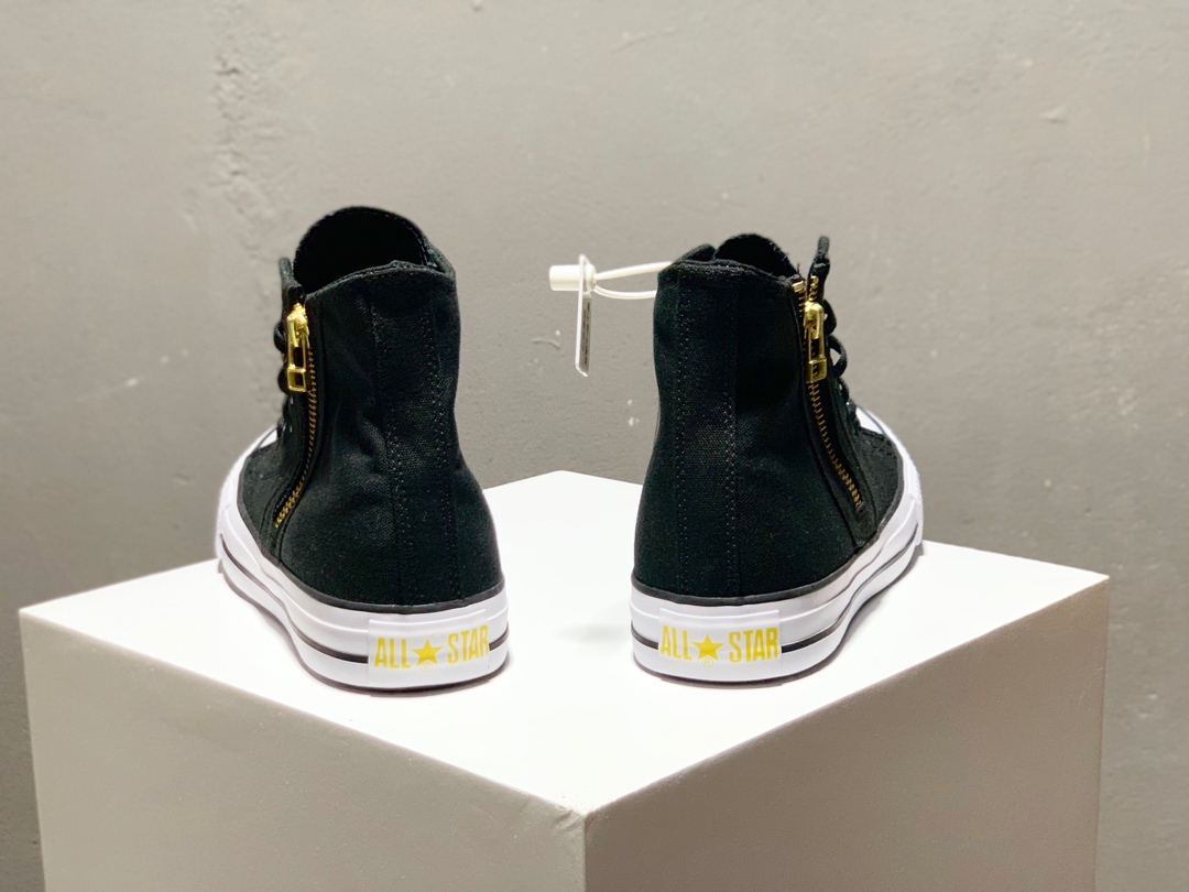 160日本匡威100周年纪念款Converse ALL STAR GOLDZIP HI 限定白金/黑金高帮拉链帆布鞋