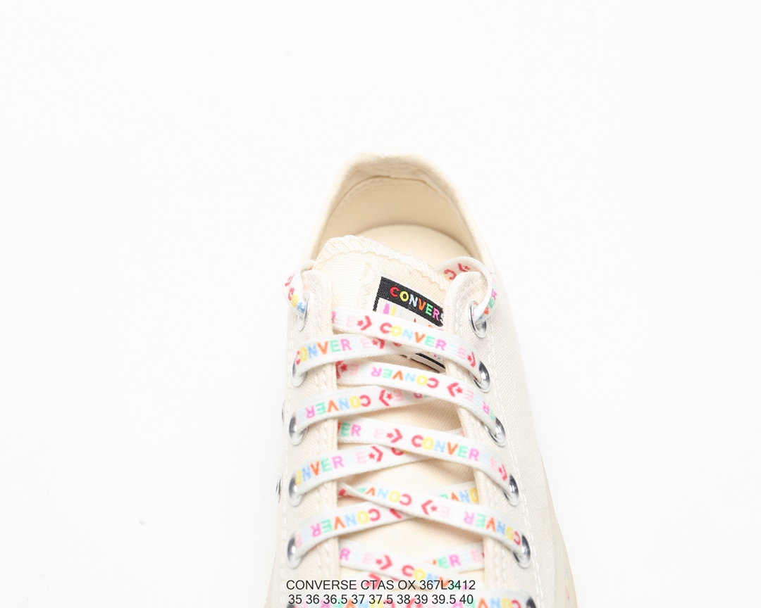 150小红书搭配爆款   19缤纷夏季限定配色 匡威CONVERSE Chuck Taylor All Star Ox彩色串标果冻彩虹低帮休闲运动百搭帆布板鞋“米白串标彩虹底”165613C