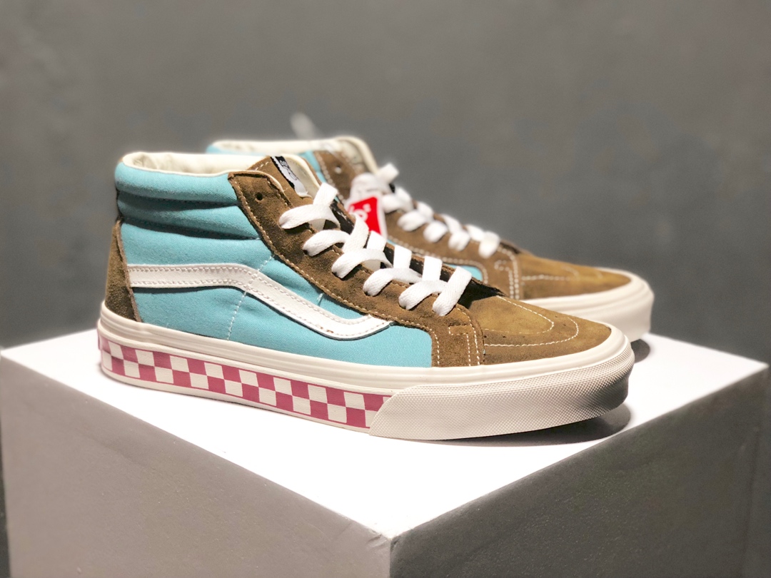 170 Vans SK8-Mid Reissue 拼接撞色红蓝格子 中帮硫化休闲板鞋 VANS备受期待的中帮终于来了个性撞色拼接红格子