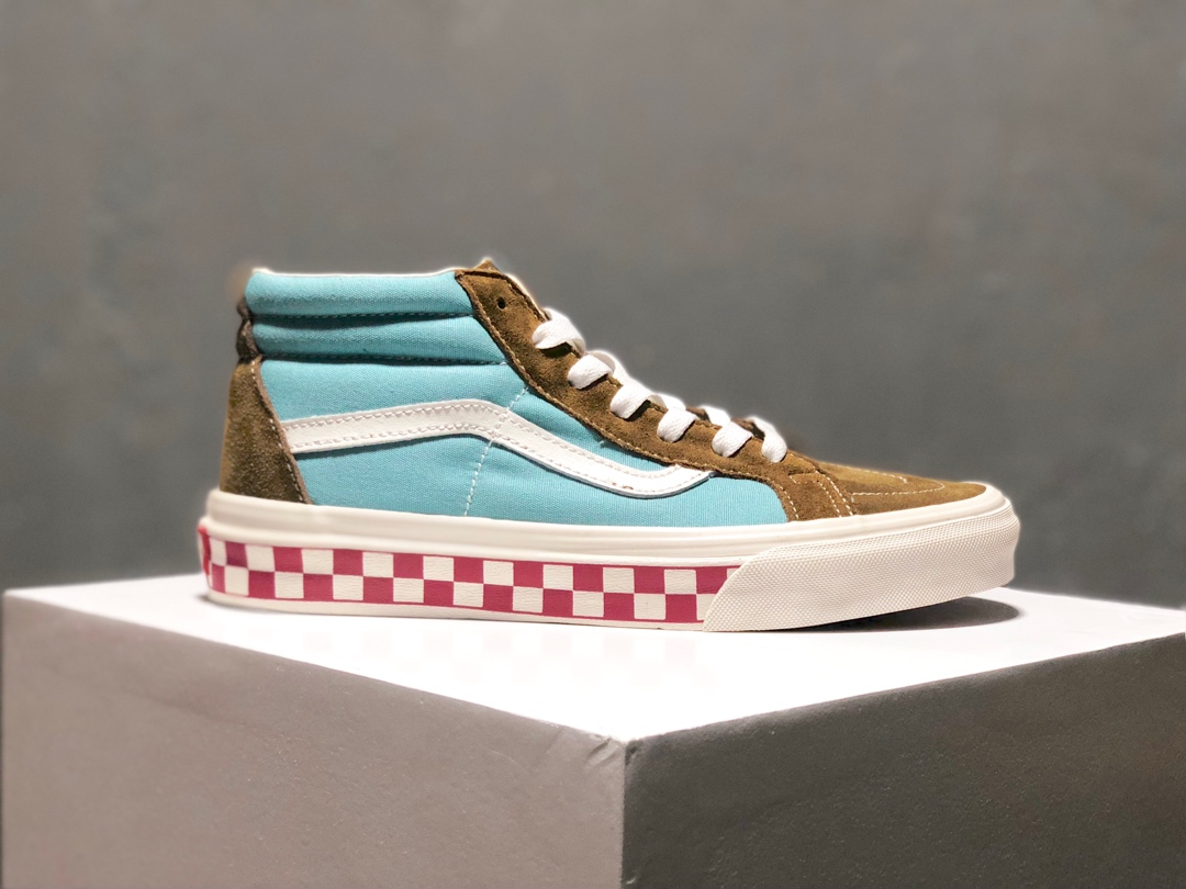 170 Vans SK8-Mid Reissue 拼接撞色红蓝格子 中帮硫化休闲板鞋 VANS备受期待的中帮终于来了个性撞色拼接红格子