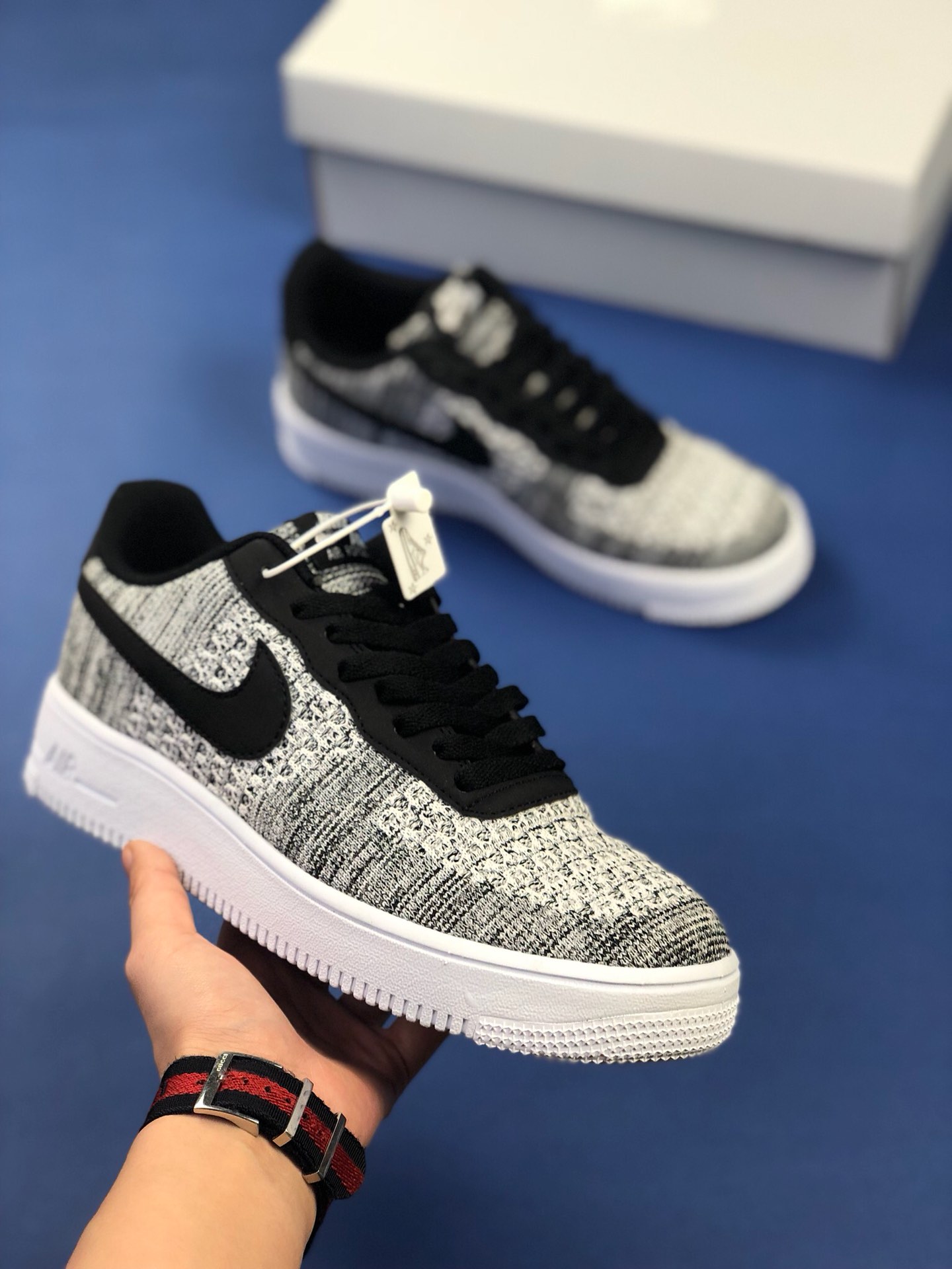 170 纯原版本Nike Air Force 1 FLYKNIT 2.0 黑白飞线低帮板鞋AV3042-001