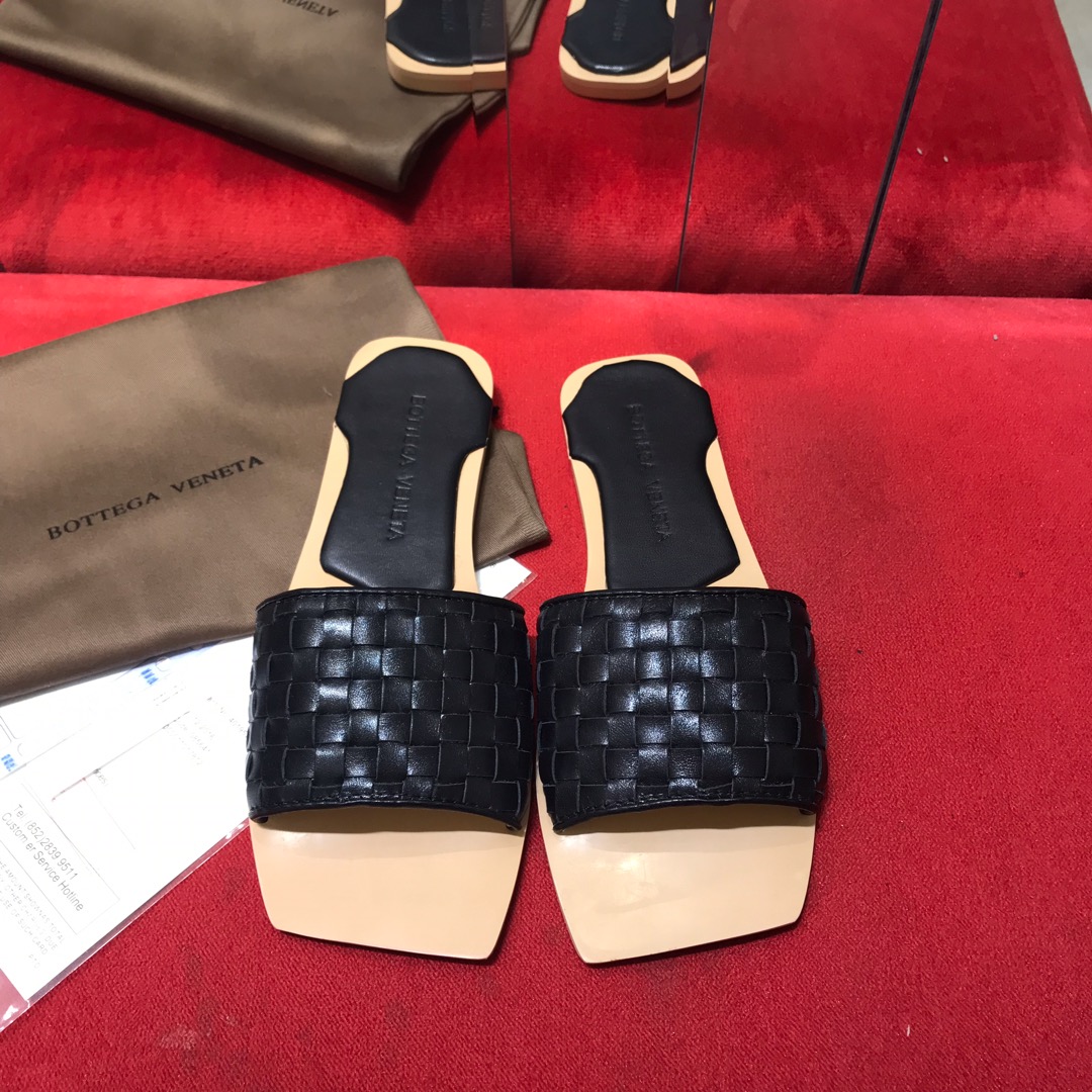 Bottega Veneta Zapatos Pantuflas Negro Verde Naranja Blanco Tejido Cuero de vaca Piel oveja Fashion