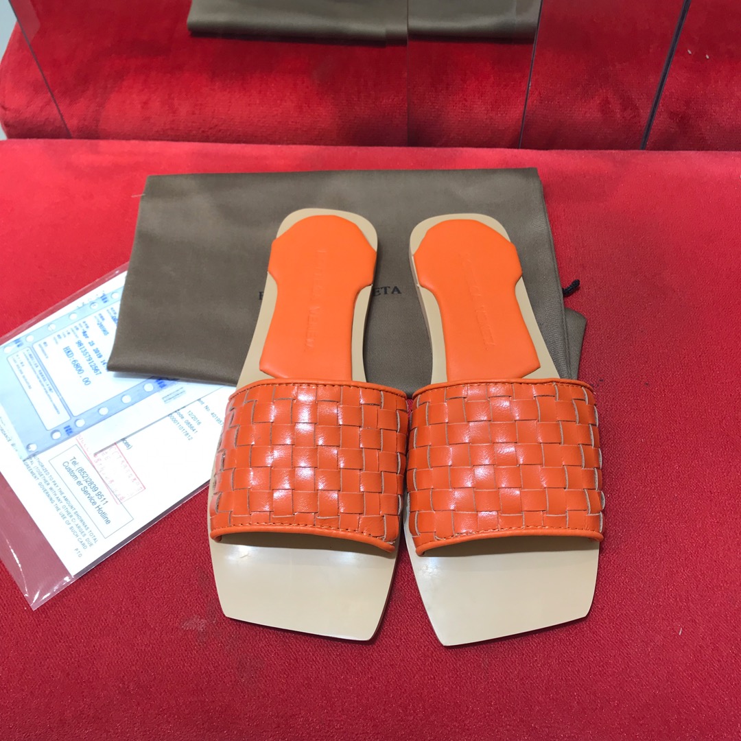 Bottega Veneta Zapatos Pantuflas Negro Verde Naranja Blanco Tejido Cuero de vaca Piel oveja Fashion