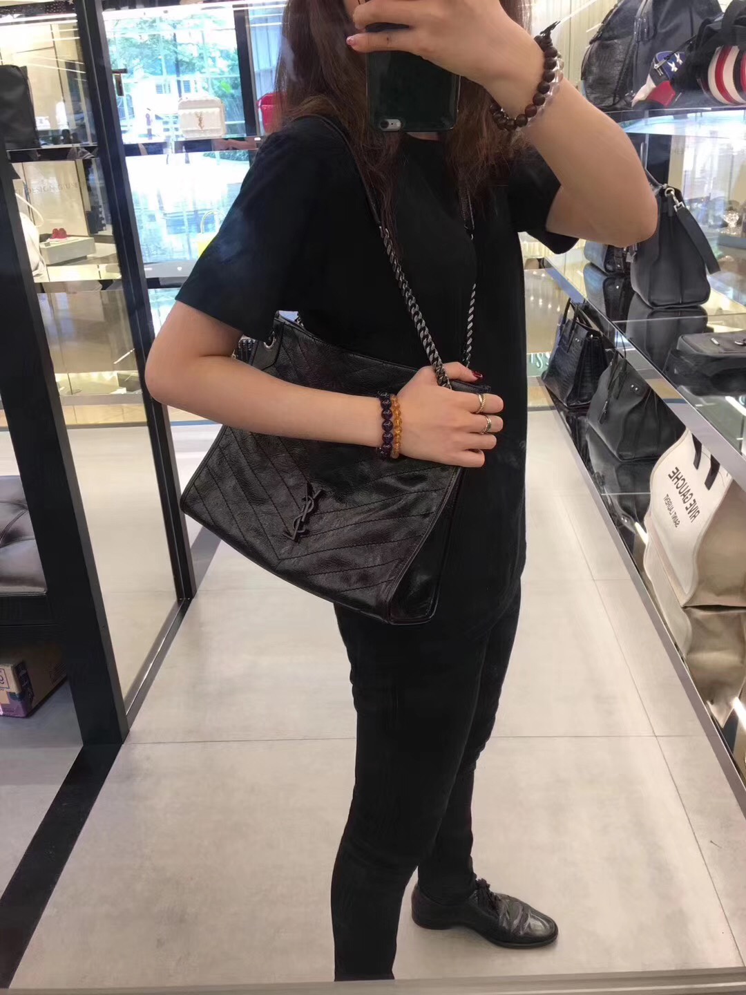 YSL NIKI SHOPPING BAG 33CM 577999黑色油蜡牛皮