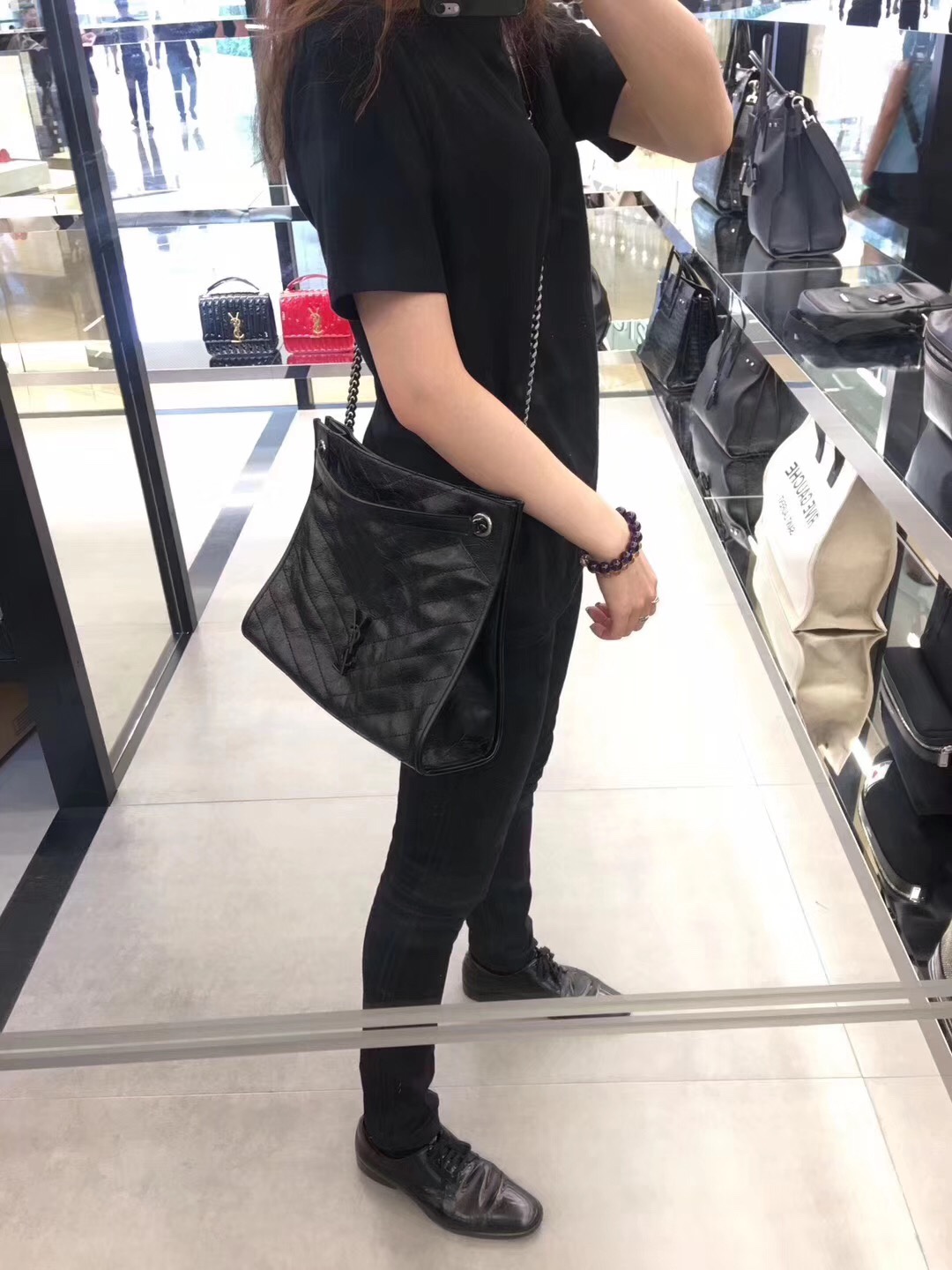 YSL NIKI SHOPPING BAG 33CM 577999黑色油蜡牛皮