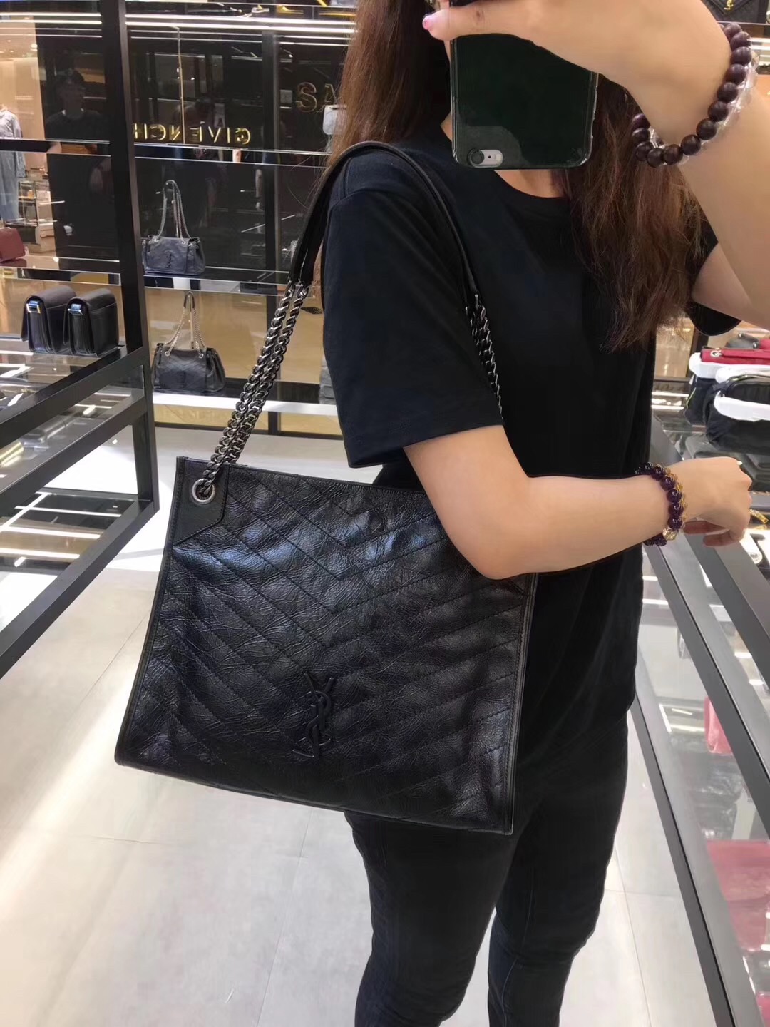 YSL NIKI SHOPPING BAG 33CM 577999黑色油蜡牛皮