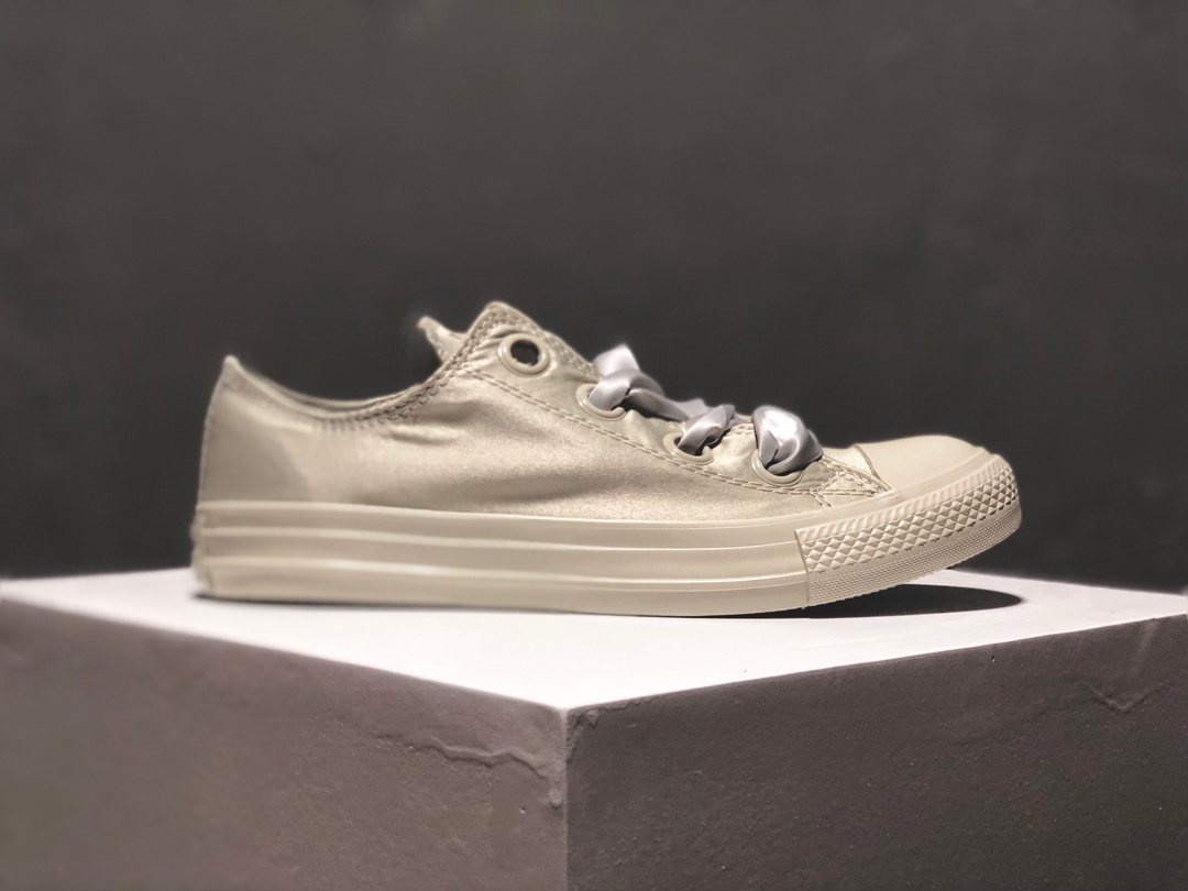 150女神系丝绸鞋带设计！匡威Converse Chucks Sisters All Star Plts Satinpoint OX丝绸灰 低帮经典改良厚底松糕百搭休闲硫化板鞋