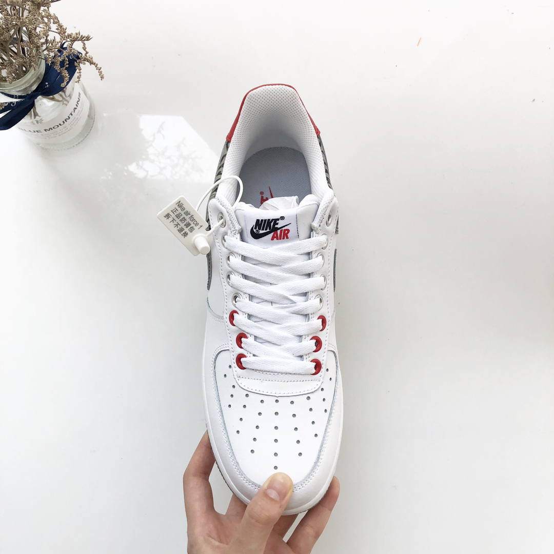 220原装 Nike Air Force 1 '07 LV8AF1空军一号低帮 AO4261-100白红黑爆裂纹 海外限定
