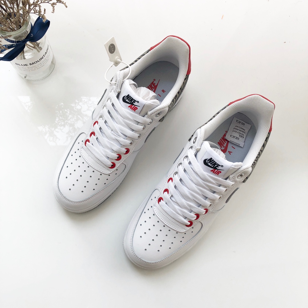 220原装 Nike Air Force 1 '07 LV8AF1空军一号低帮 AO4261-100白红黑爆裂纹 海外限定