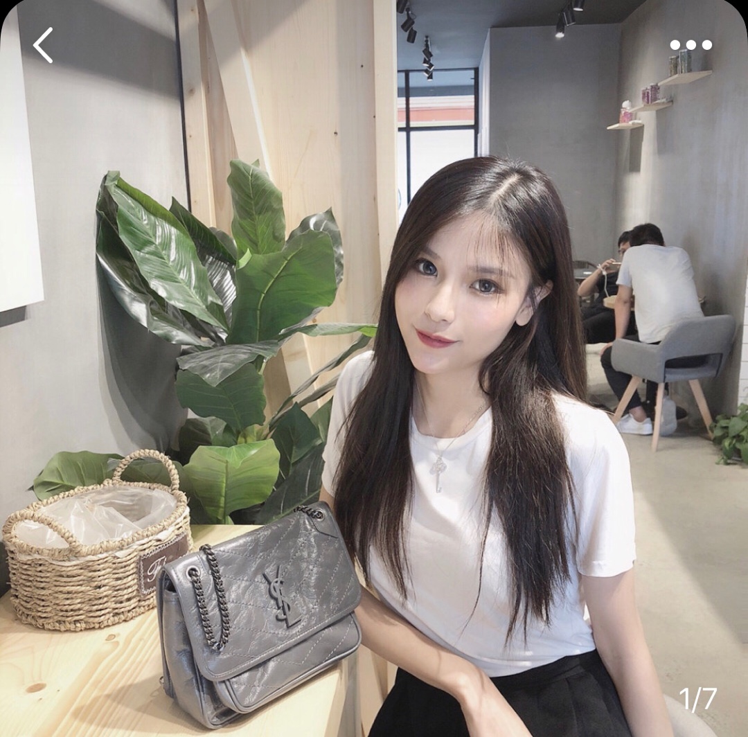 YSL Niki 22CM 邮差包 633151深灰色/银链