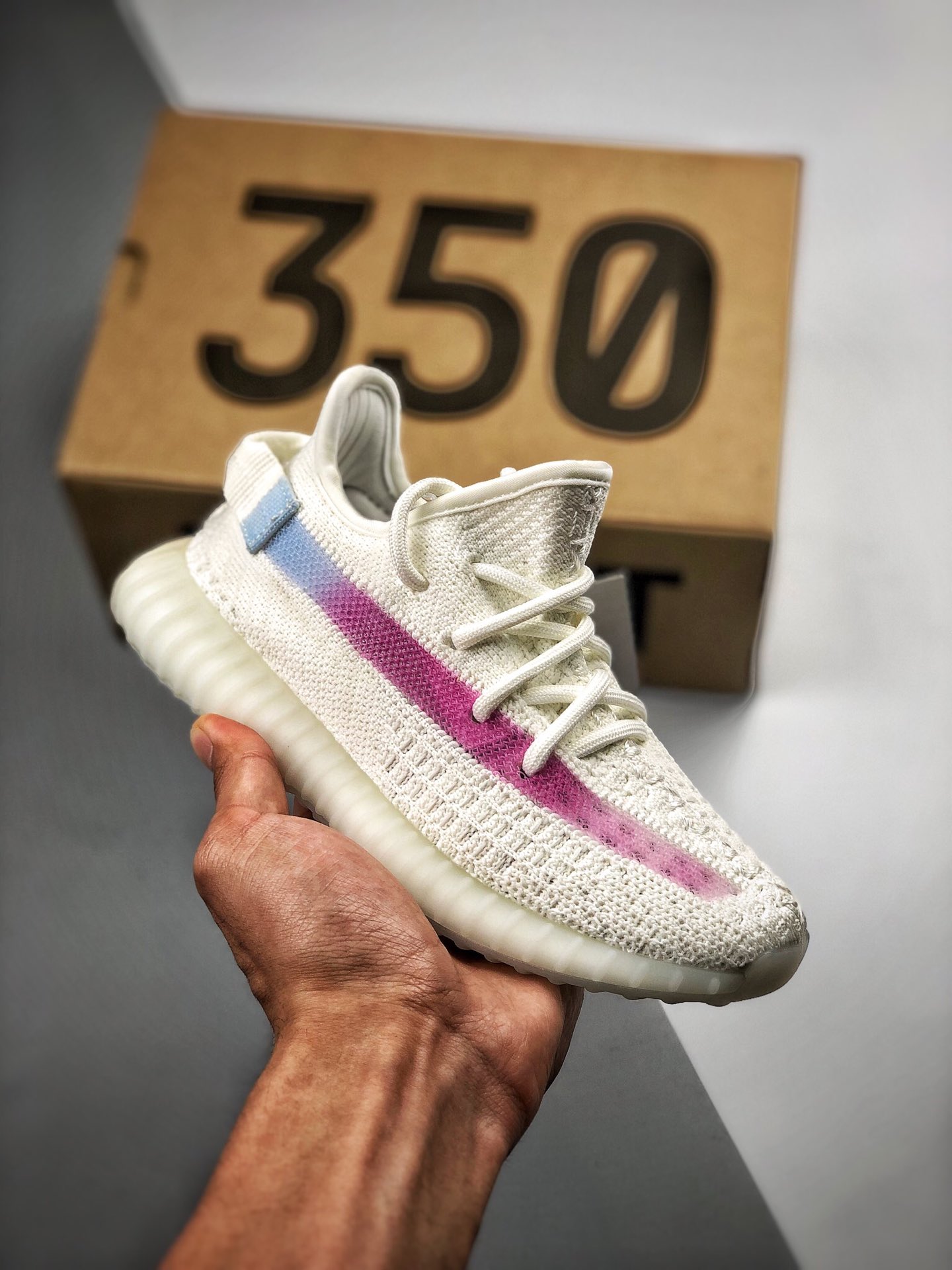 Recogida local Yeezy 350 Boost V2 "Chameleon" 🌈 Blanco arcoíris Versión personalizada para niños Molde abierto con car…