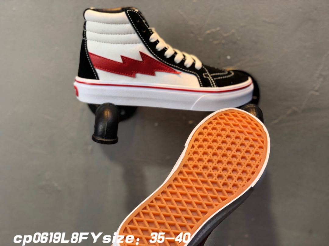 90Vans 万斯新款闪电米白红高帮 真反绒皮+帆布 紫光防伪标 型号Fs103