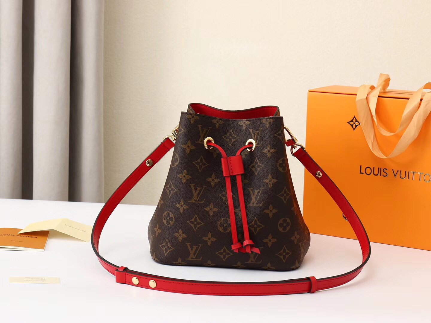 Louis Vuitton LV NeoNoe Handbags Bucket Bags Red Monogram Canvas Calfskin Cowhide M53609
