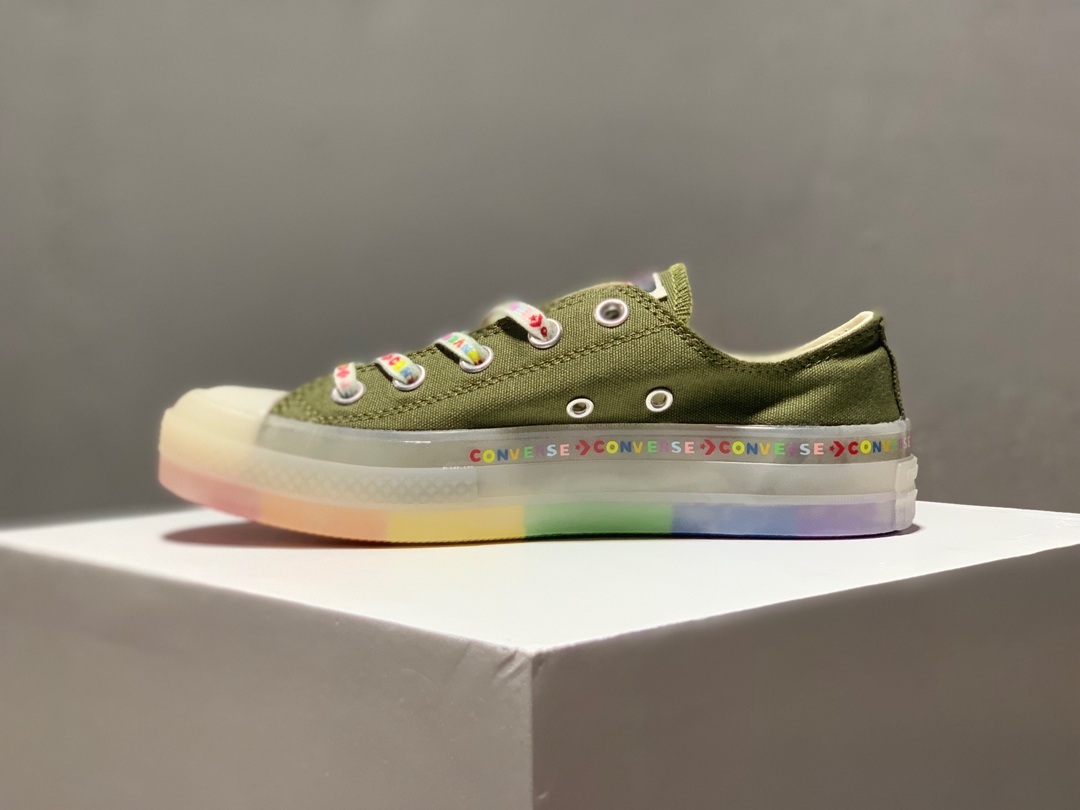170Converse Chuck Taylor 1970s OX匡威 经典改良低帮帆布板鞋 帆布彩虹果冻  草绿货号：165613C