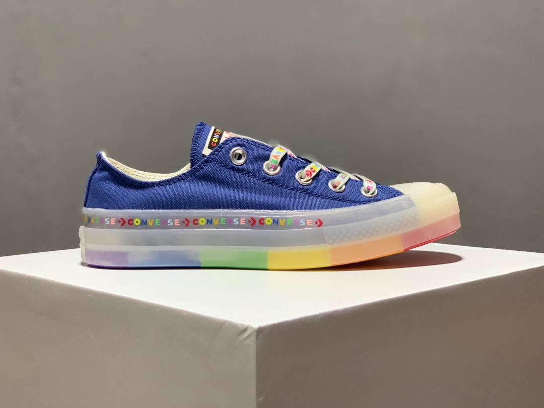 170Converse Chuck Taylor 1970s OX匡威 经典改良低帮帆布板鞋 帆布彩虹果冻 深海蓝 货号：165613C