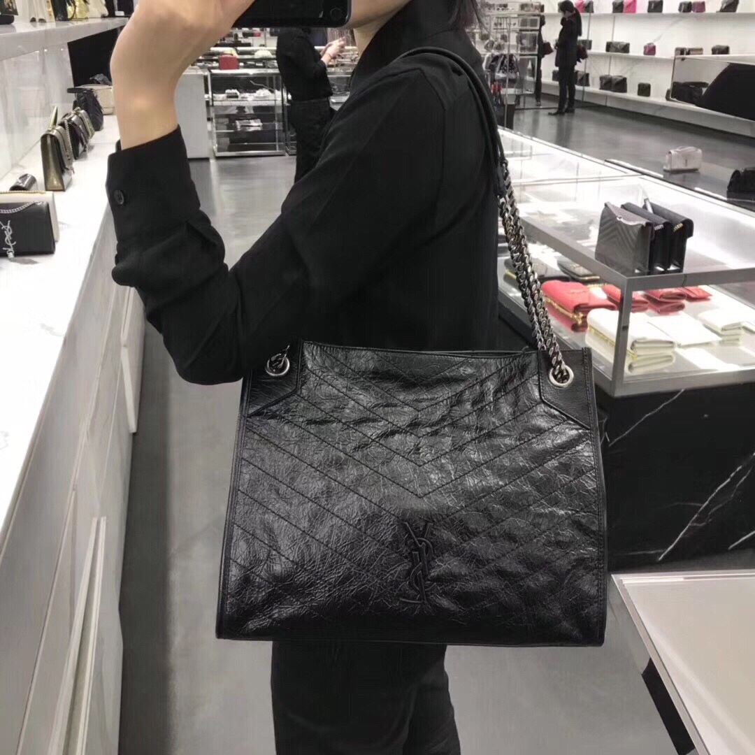 YSL NIKI SHOPPING BAG 33CM 577999黑色油蜡牛皮