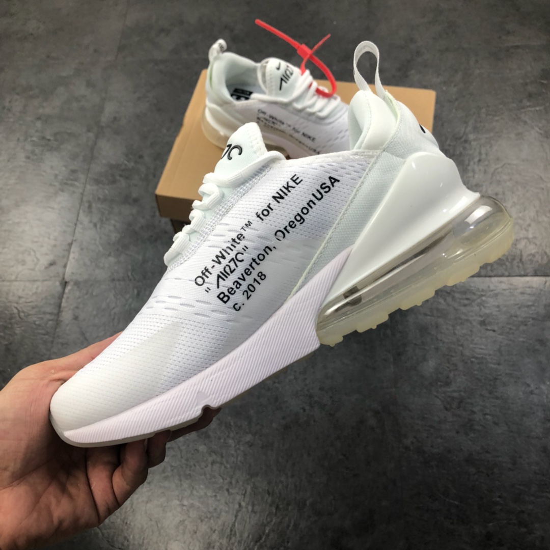 160公司级 virgil abloh设计师品牌Off white x Nike Air Max 270系列后跟半掌气垫慢跑鞋  AH8050-100