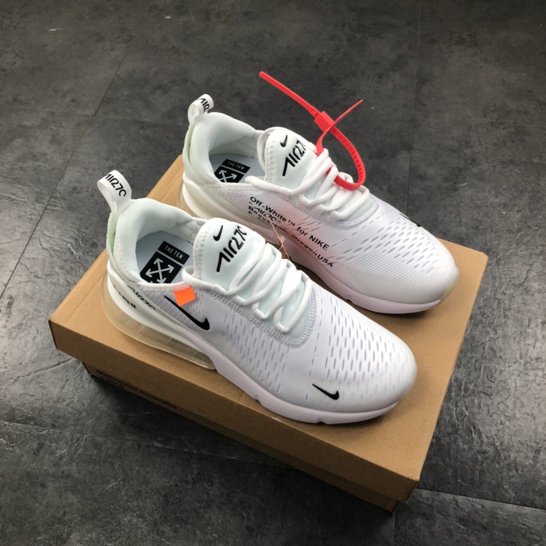 160公司级 virgil abloh设计师品牌Off white x Nike Air Max 270系列后跟半掌气垫慢跑鞋  AH8050-100