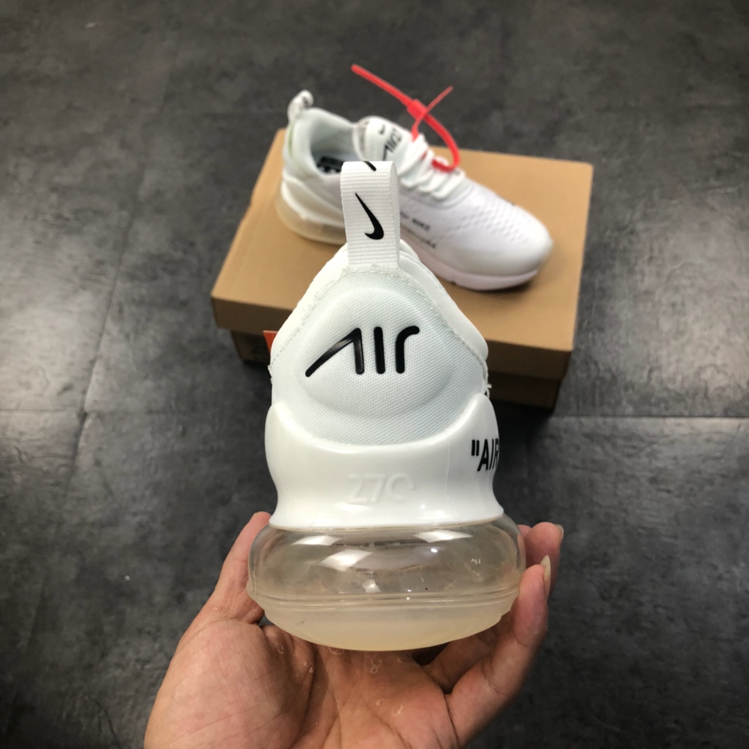 160公司级 virgil abloh设计师品牌Off white x Nike Air Max 270系列后跟半掌气垫慢跑鞋  AH8050-100
