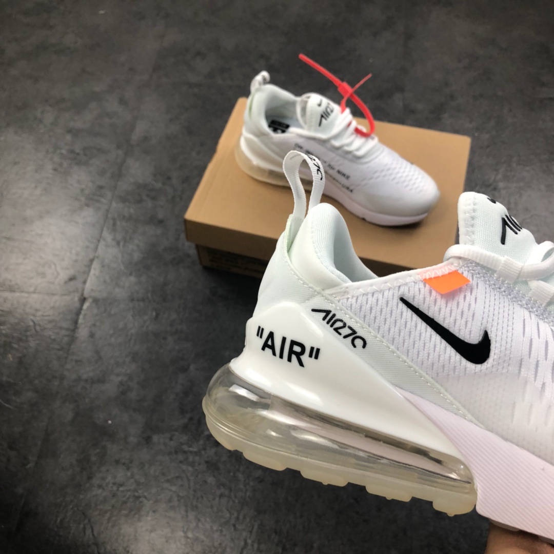160公司级 virgil abloh设计师品牌Off white x Nike Air Max 270系列后跟半掌气垫慢跑鞋  AH8050-100