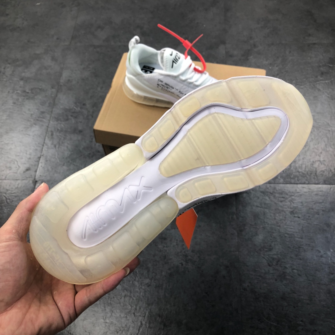 160公司级 virgil abloh设计师品牌Off white x Nike Air Max 270系列后跟半掌气垫慢跑鞋  AH8050-100