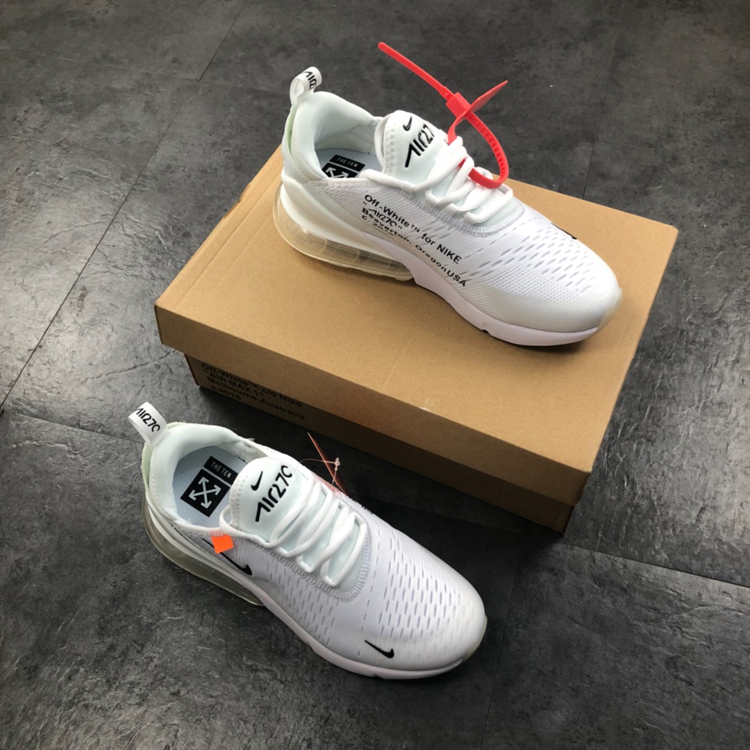 160公司级 virgil abloh设计师品牌Off white x Nike Air Max 270系列后跟半掌气垫慢跑鞋  AH8050-100