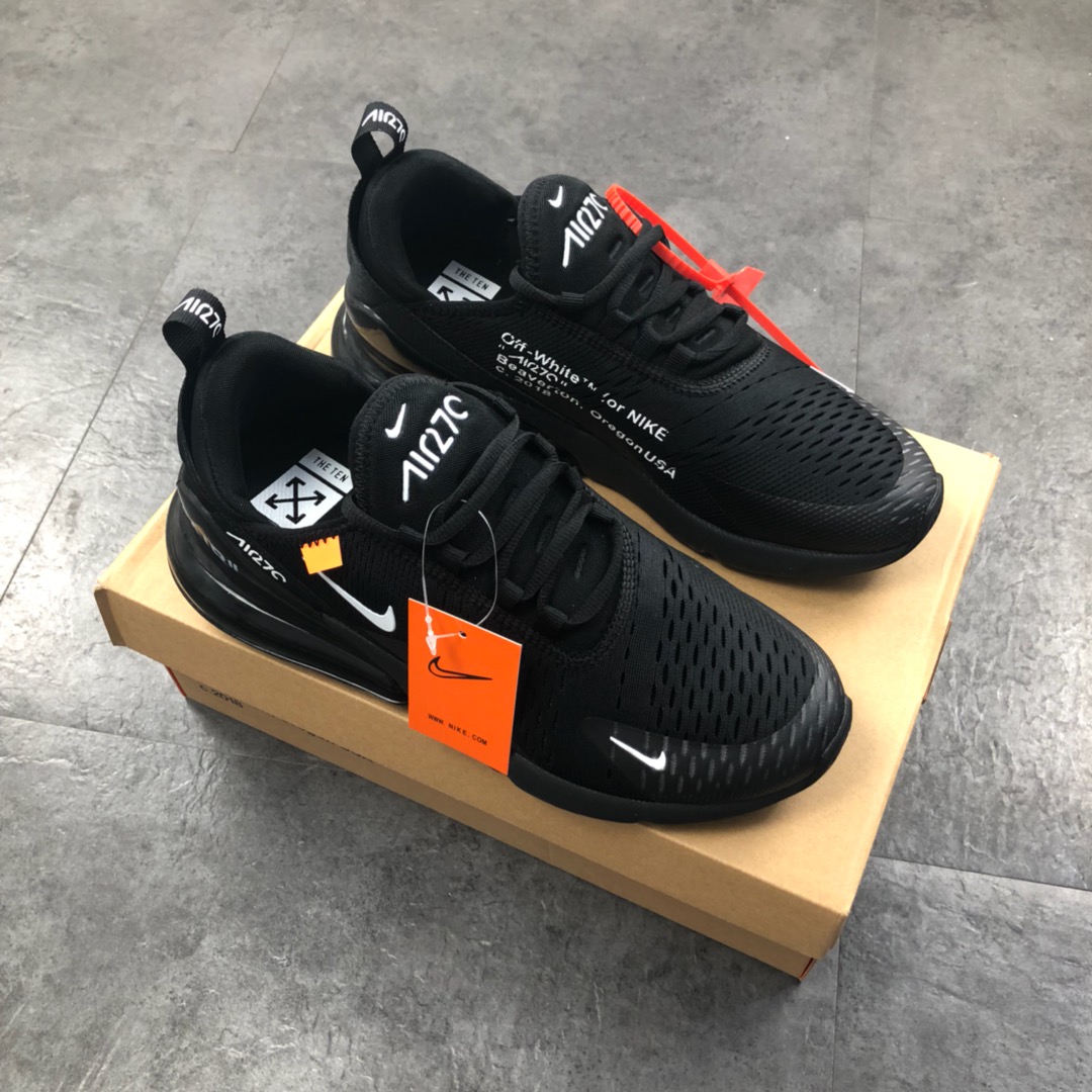160公司级 virgil abloh设计师品牌Off white x Nike Air Max 270系列后跟半掌气垫慢跑鞋  AH8050-010