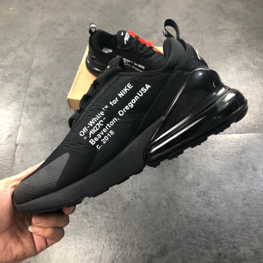 160公司级 virgil abloh设计师品牌Off white x Nike Air Max 270系列后跟半掌气垫慢跑鞋  AH8050-010