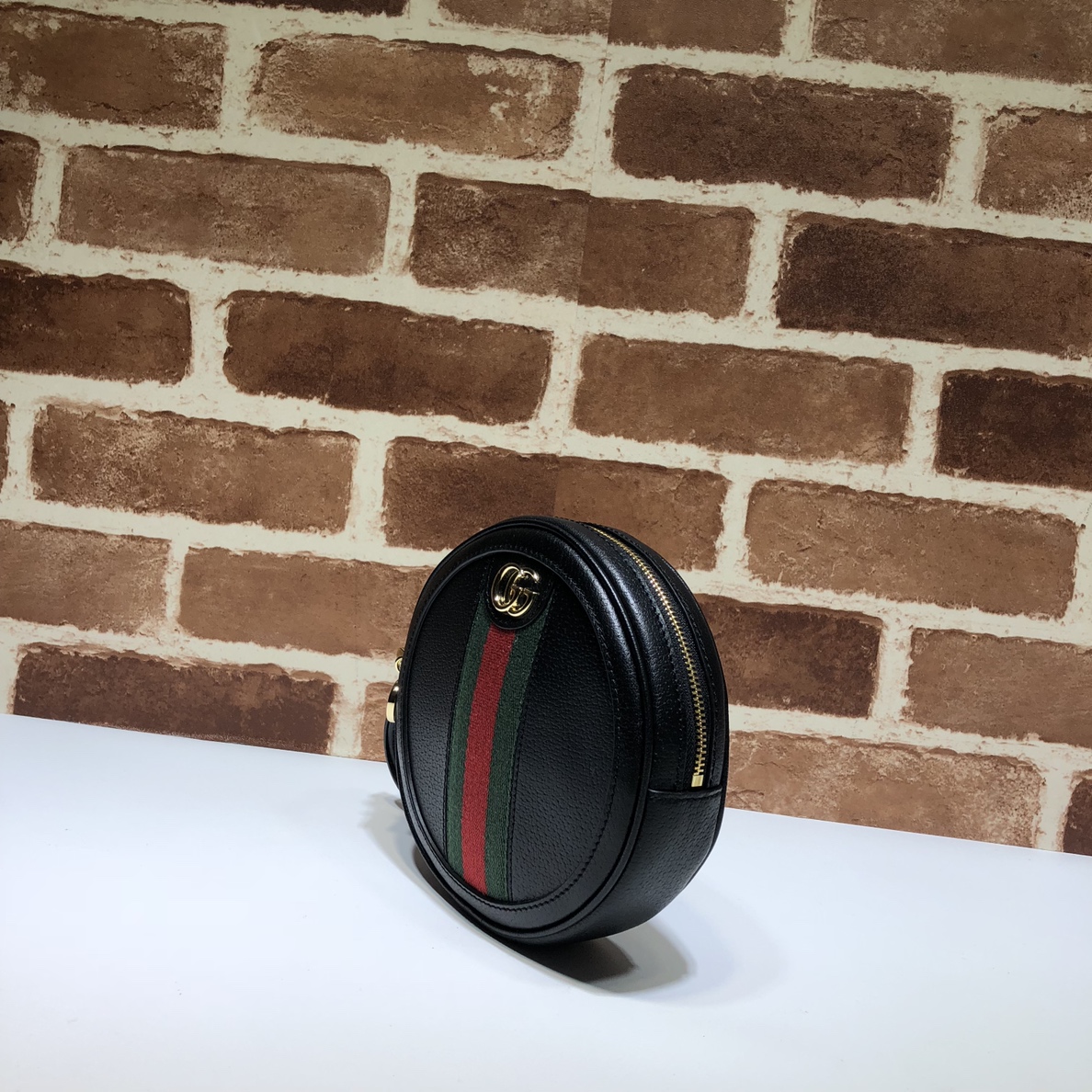 GUCCI古驰红绿条纹皮革圆饼包574841