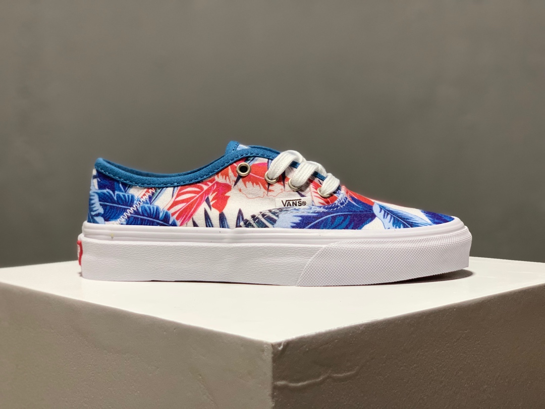 160Vans Authentic Sf ”Vintage Rio” 万斯Aut红蓝树叶 印花女鞋 沙滩低帮板鞋 滑板鞋 原厂硫化大底