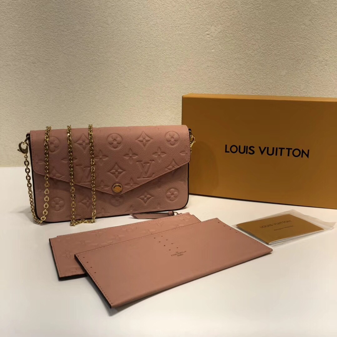 Louis Vuitton LV Pochette FeLicie Online
 Wallet Gold Red Empreinte​ Cowhide Fabric Chains M64065