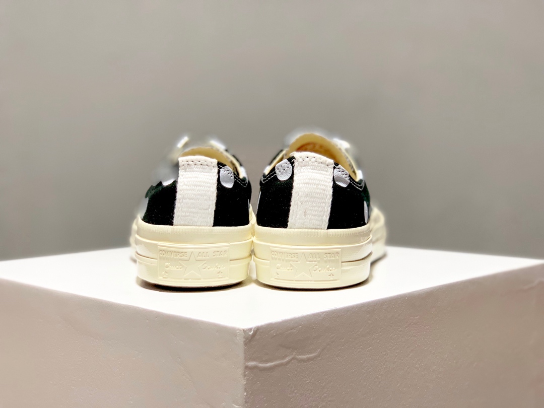 150CDG Play x Converse 1970s 匡威川久保玲 爱心波点 黑色低帮双围条高弹PU蓝底 三联吊牌