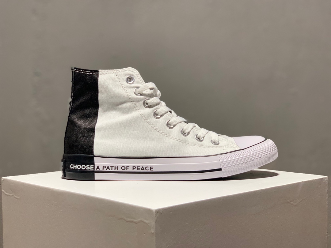 150Converse X Seek Peace All Star Ox 反战主题 和平之路拼接黑白高帮帆布鞋反战符号魔术贴