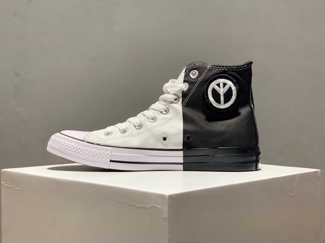 150Converse X Seek Peace All Star Ox 反战主题 和平之路拼接黑白高帮帆布鞋反战符号魔术贴