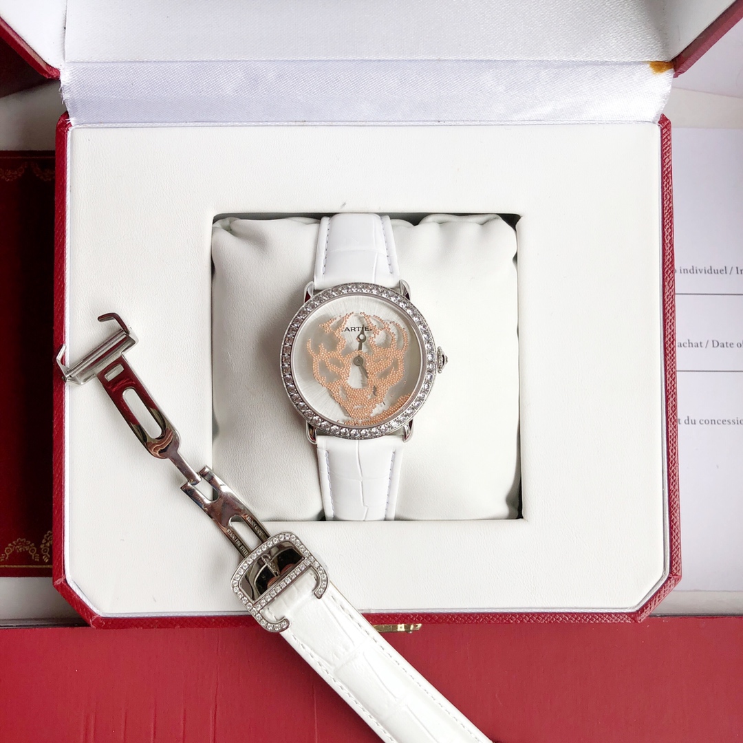 Cartier Révélation d'une Panthère 卡地亚流沙豹系列 34mm 意大利小牛皮表带可另配美洲鳄鱼皮
